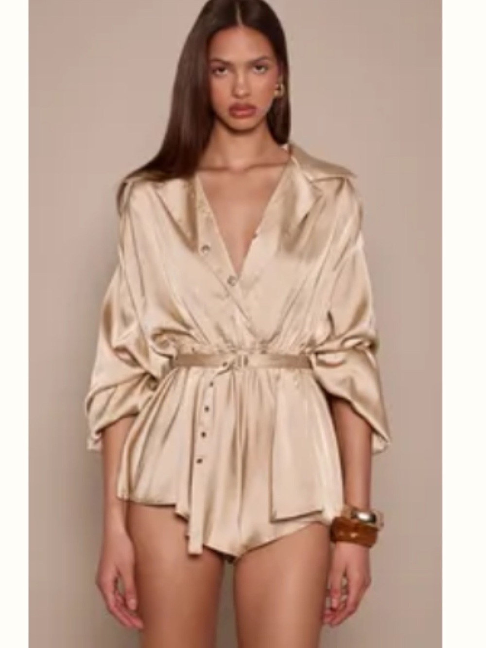 PrettyLittleThing Champagne Satin Wrap Romper